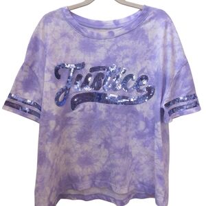 Justice Girls' Lavender Tie-Dye Sequin Logo Tee